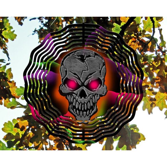Spooky Fun Halloween Skull Wind Spinner 10 Inch Garden Patio Decor - Picture 3 of 6